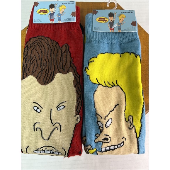 MTV 2 Pair Beavis & Butt Head Men's Crew Socks 6-12 Men's NWT Mike Judge - Picture 1 of 8